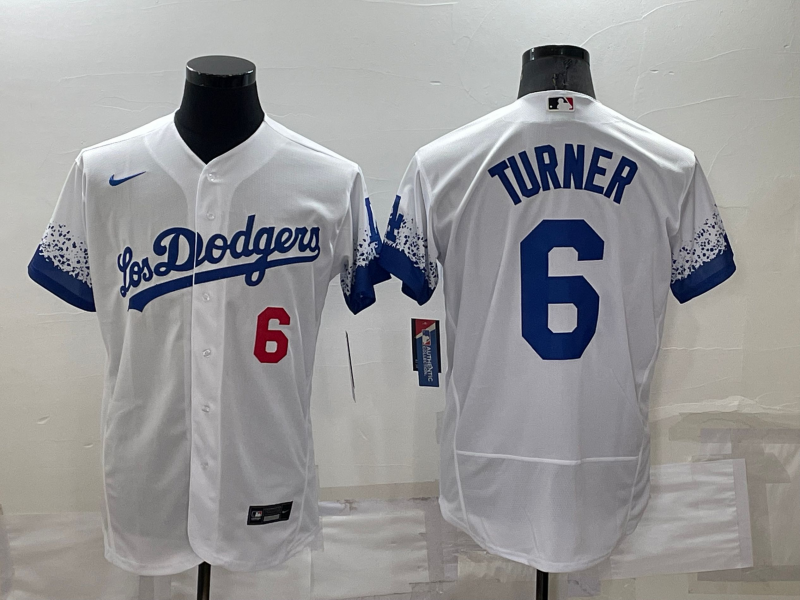Men's Los Angeles Dodgers #6 Trea Turner 2021 White City Connect Flex Base Stitched Baseball Jersey Men's Los Angeles Dodgers #6 Trea Turner 2021 White City Connect Flex Base Stitched Baseball Jersey